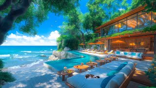 Morning Jazz for a Cheerful New Week - Uplifting Bossa Nova at a Beautiful Seaside Cafe