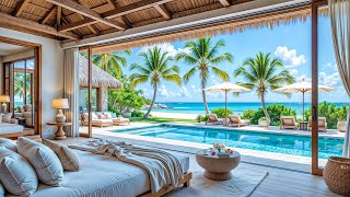 Sweet Bossa Nova Guitar at Morning Seaside Resort Ambience and Gentle Waves Sound for Happy Vibes