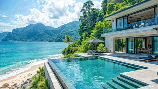 Relaxing Seaside Ambience - Smooth Bossa Nova Jazz at Luxury Villa & Crashing Waves for a Good Mood